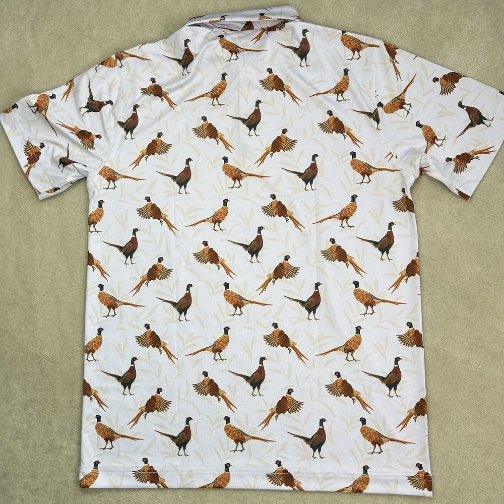 Waggle Polo Shirt Mens Med The Flush Pheasants Print Golf Stretch Performance - Picture 3 of 6